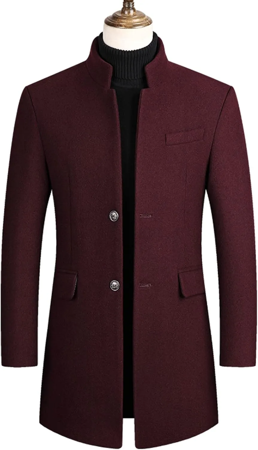long coat men Lengthened Prom Formal Jacket Suit Long Sleeved Stand-collar Trench Fit Banquet Mid Long Peacoat Coats