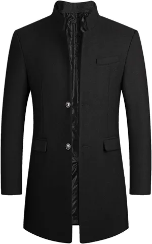 long coat men Lengthened Prom Formal Jacket Suit Long Sleeved Stand-collar Trench Fit Banquet Mid Long Peacoat Coats