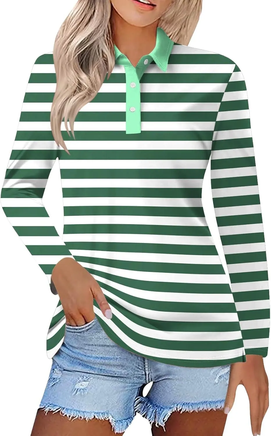 Long Sleeve Work Polo Shirt for Women Quick Dry Athletic Tennis Golf T Shirt Fashion Casual Office Dressy Tunic Tees