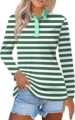 Long Sleeve Work Polo Shirt for Women Quick Dry Athletic Tennis Golf T Shirt Fashion Casual Office Dressy Tunic Tees