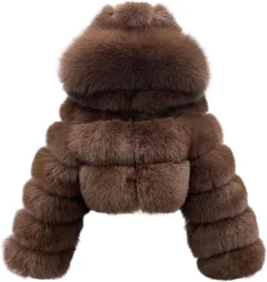 loveimgs Women Winter Fuzzy Hooded Cropped Faux Fur Jacket Puffer Coat Fluffy Parka Leather Warm Zip Up Teddy Coat