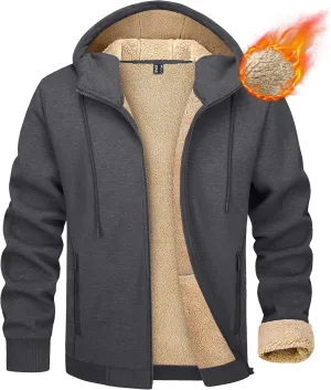 MAGCOMSEN Men's Fleece Hoodie Sherpa Jacket Full Zip Warm Fuzzy Windproof Winter Coats Hooded Outwear