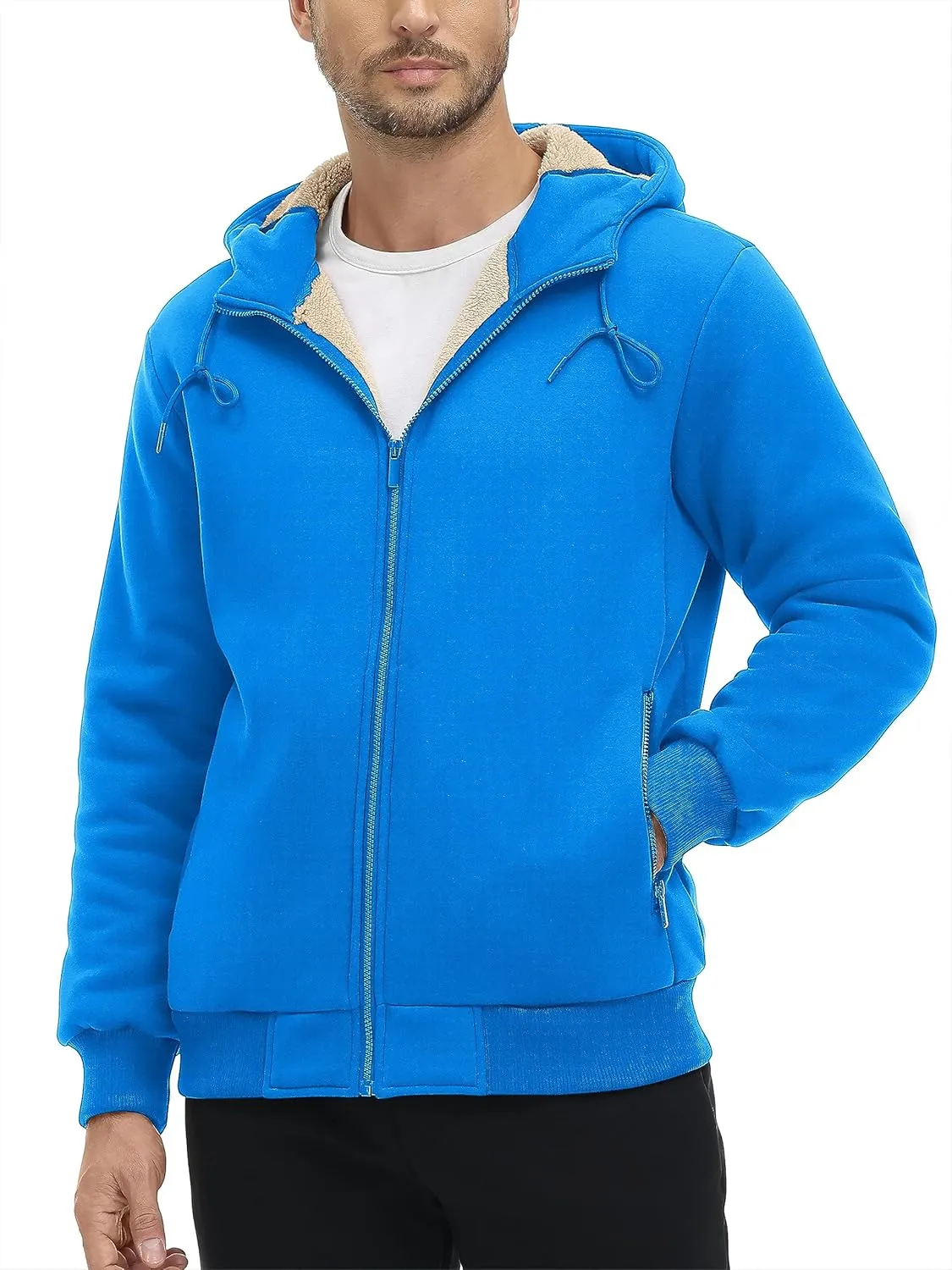 MAGCOMSEN Men's Fleece Hoodie Sherpa Jacket Full Zip Warm Fuzzy Windproof Winter Coats Hooded Outwear