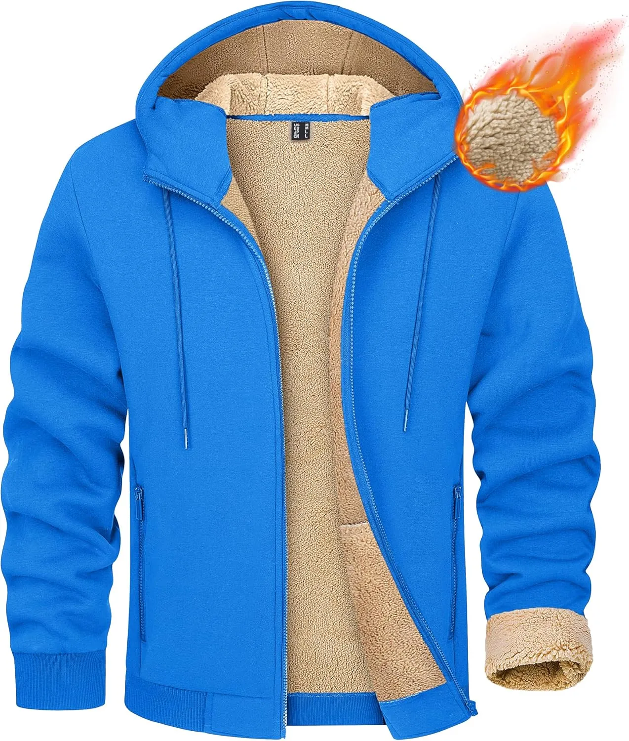 MAGCOMSEN Men's Fleece Hoodie Sherpa Jacket Full Zip Warm Fuzzy Windproof Winter Coats Hooded Outwear