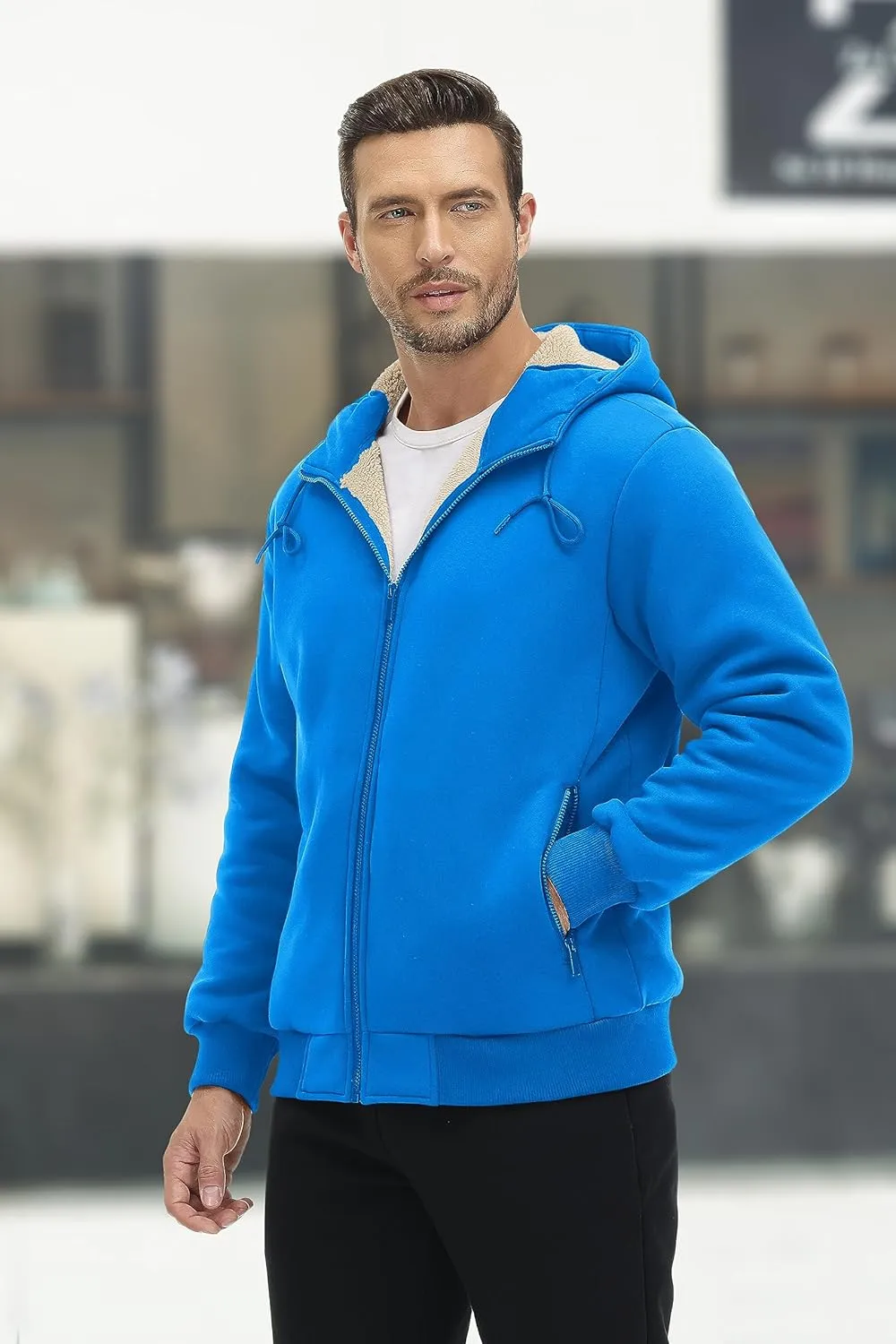 MAGCOMSEN Men's Fleece Hoodie Sherpa Jacket Full Zip Warm Fuzzy Windproof Winter Coats Hooded Outwear