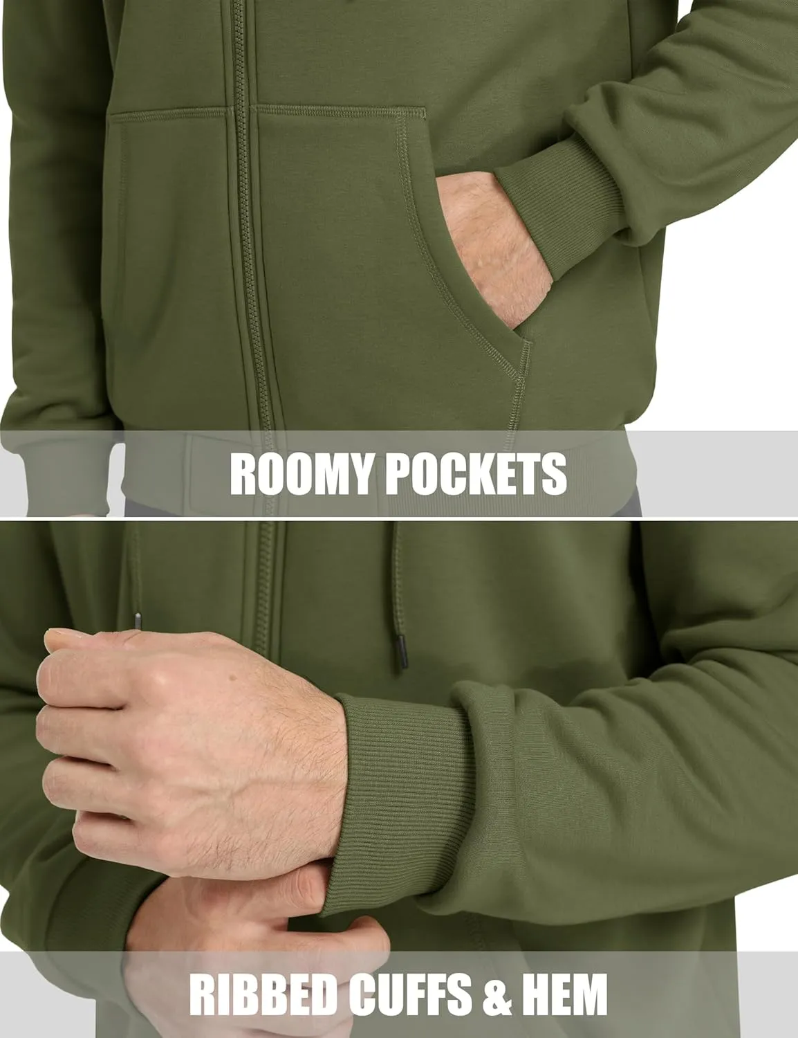 MAGCOMSEN Men's Hoodies Full Zip Up Sweatshirt Fleece Lined Midweigt Hooded Jacket with Pockets Casual Sports Sweater