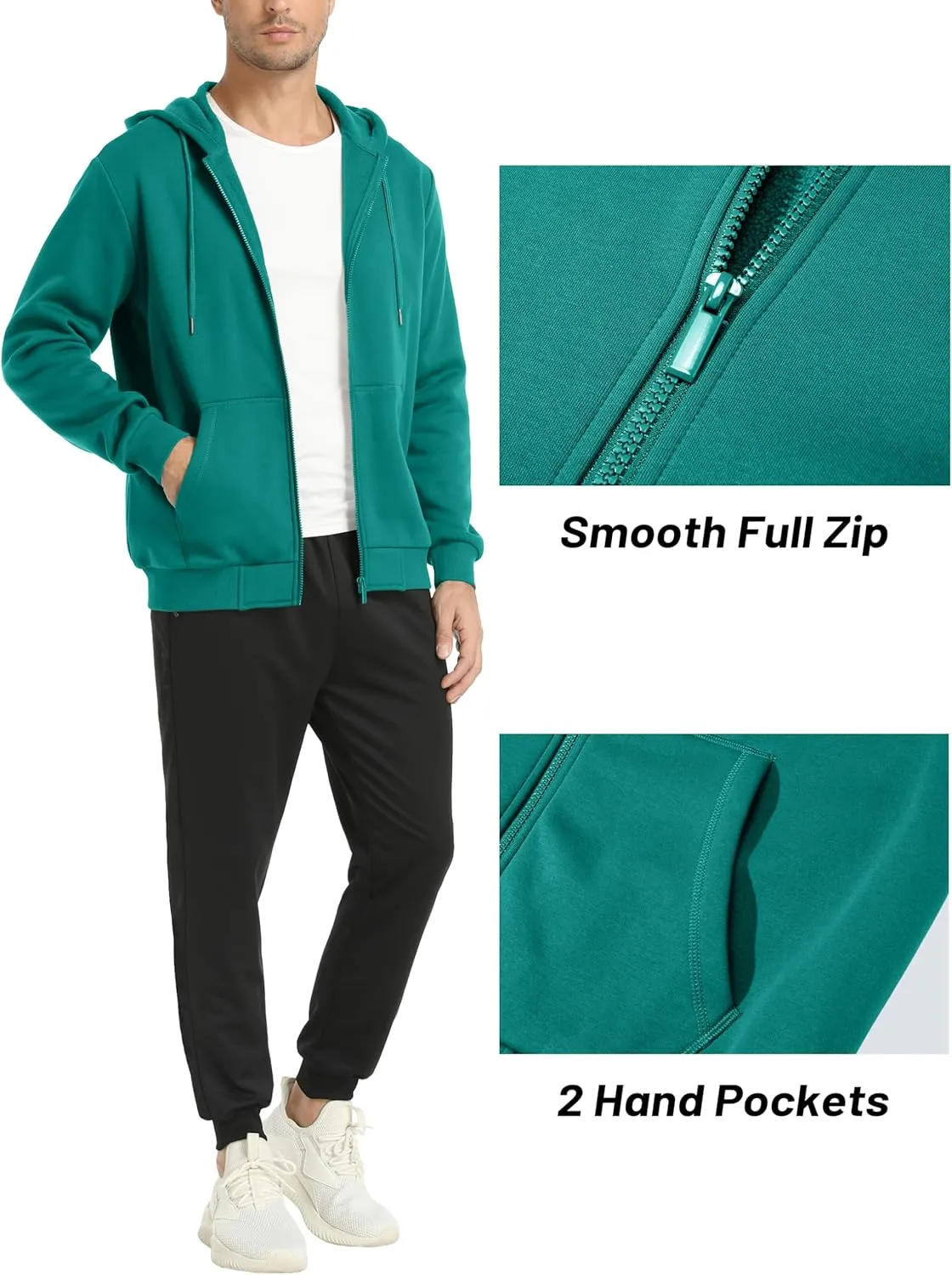 MAGCOMSEN Men's Hoodies Full Zip Up Sweatshirt Fleece Lined Midweigt Hooded Jacket with Pockets Casual Sports Sweater