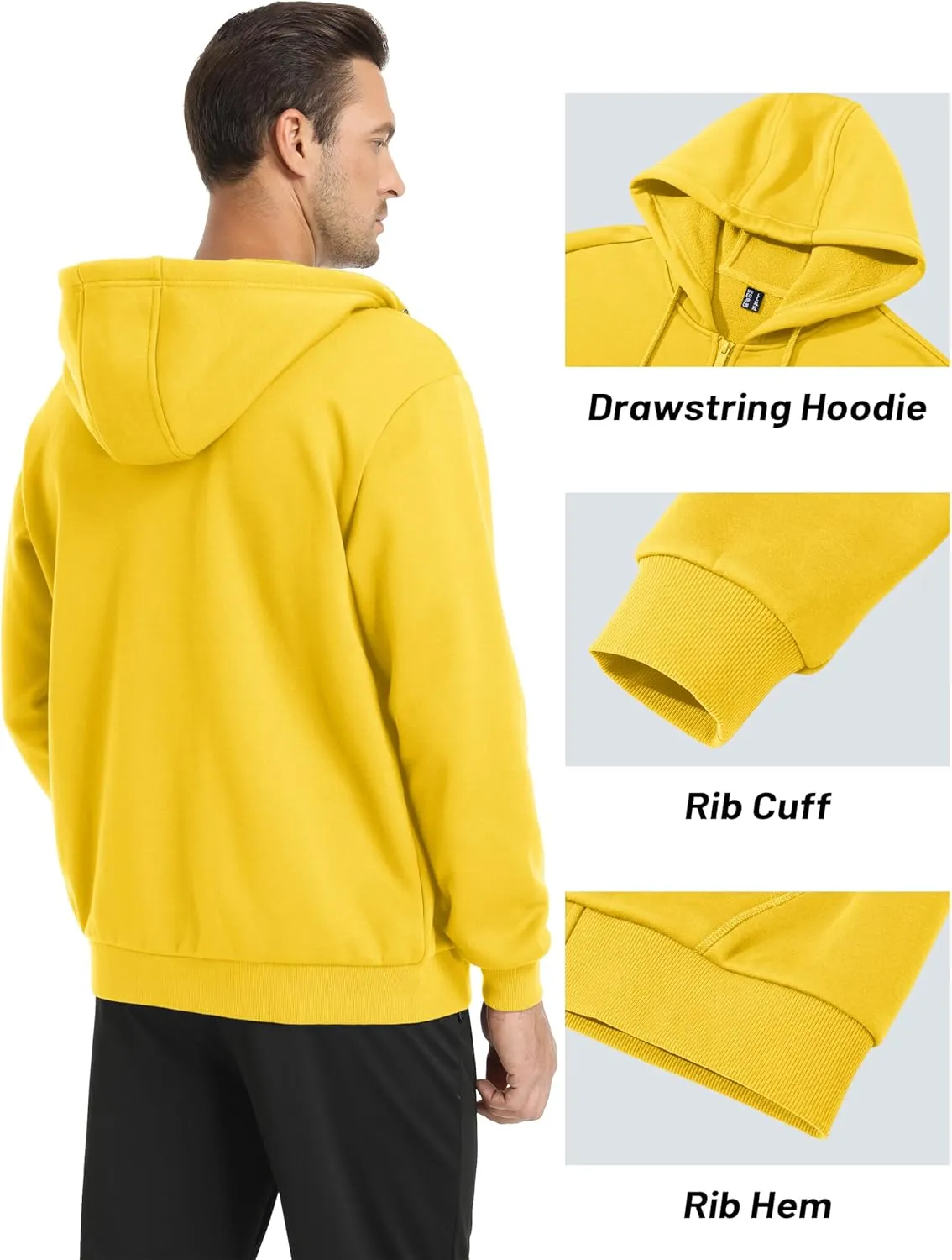 MAGCOMSEN Men's Hoodies Full Zip Up Sweatshirt Fleece Lined Midweigt Hooded Jacket with Pockets Casual Sports Sweater