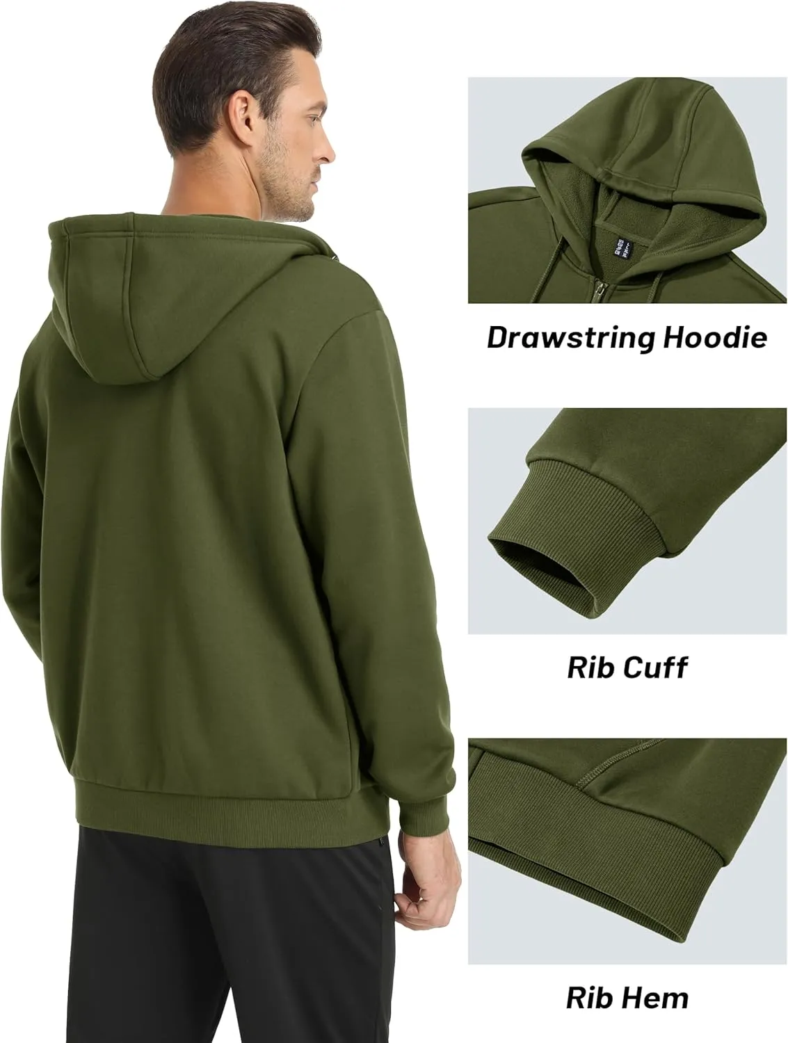 MAGCOMSEN Men's Hoodies Full Zip Up Sweatshirt Fleece Lined Midweigt Hooded Jacket with Pockets Casual Sports Sweater