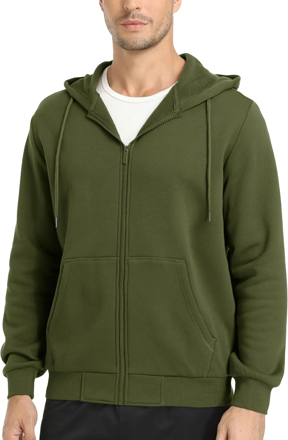 MAGCOMSEN Men's Hoodies Full Zip Up Sweatshirt Fleece Lined Midweigt Hooded Jacket with Pockets Casual Sports Sweater