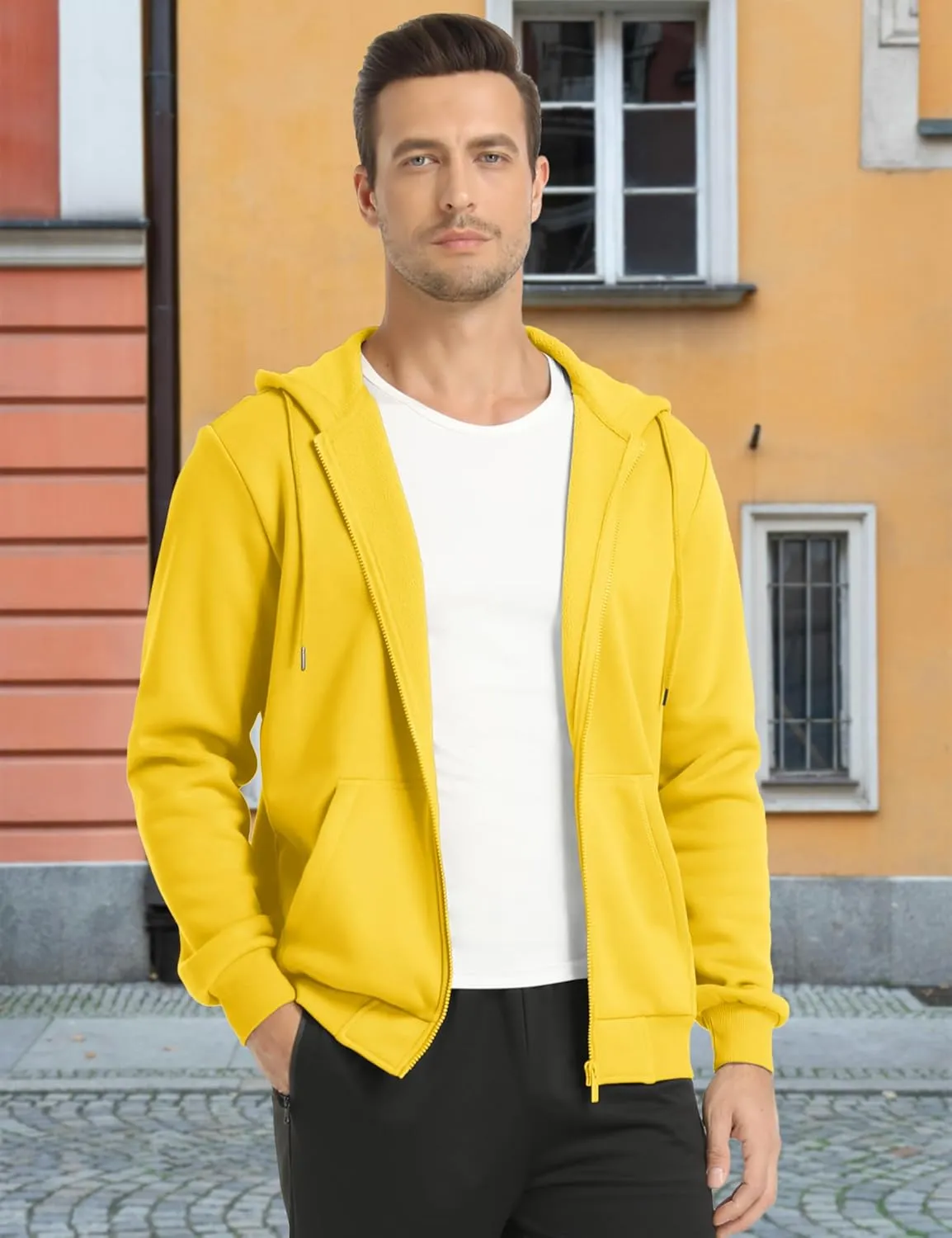 MAGCOMSEN Men's Hoodies Full Zip Up Sweatshirt Fleece Lined Midweigt Hooded Jacket with Pockets Casual Sports Sweater