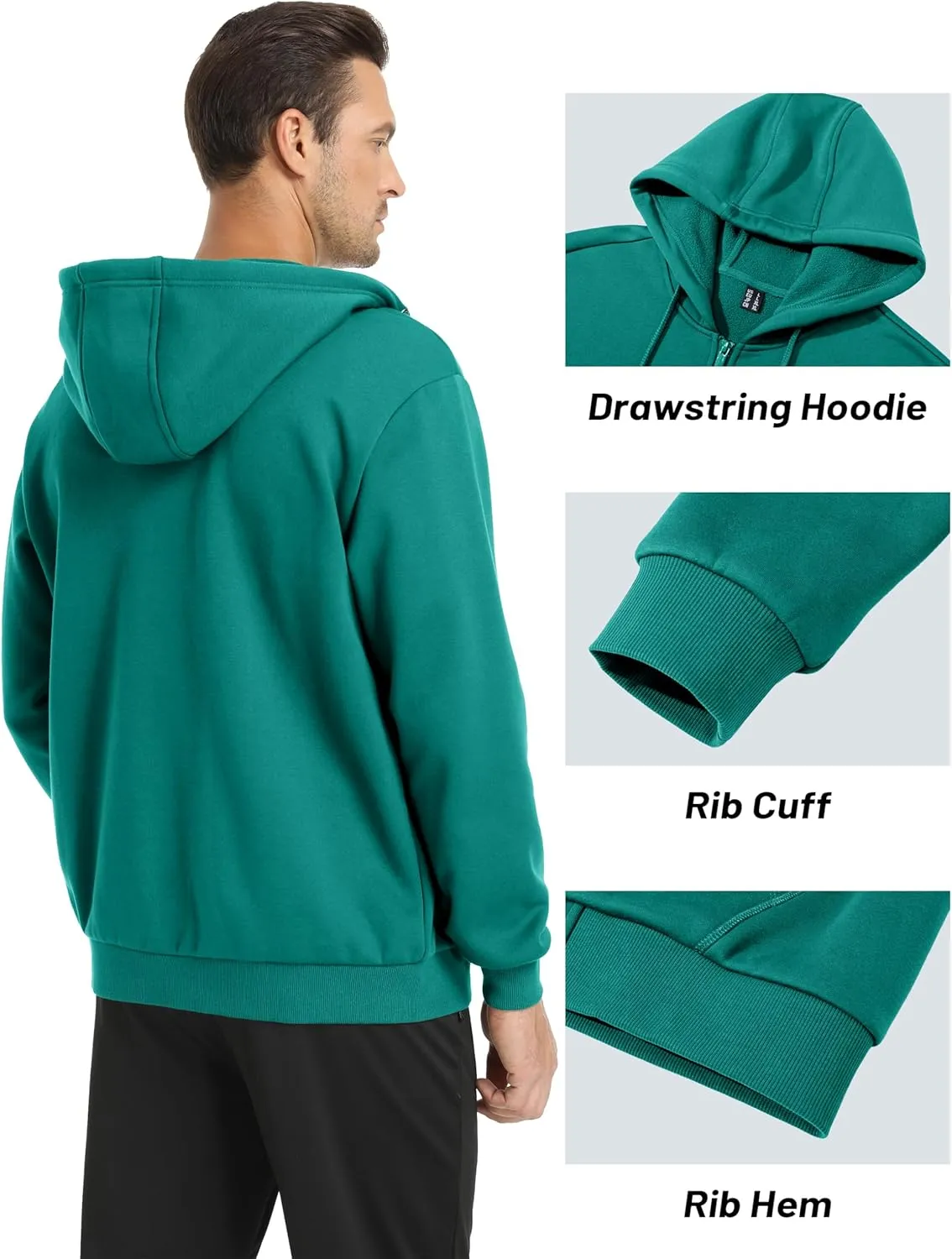 MAGCOMSEN Men's Hoodies Full Zip Up Sweatshirt Fleece Lined Midweigt Hooded Jacket with Pockets Casual Sports Sweater