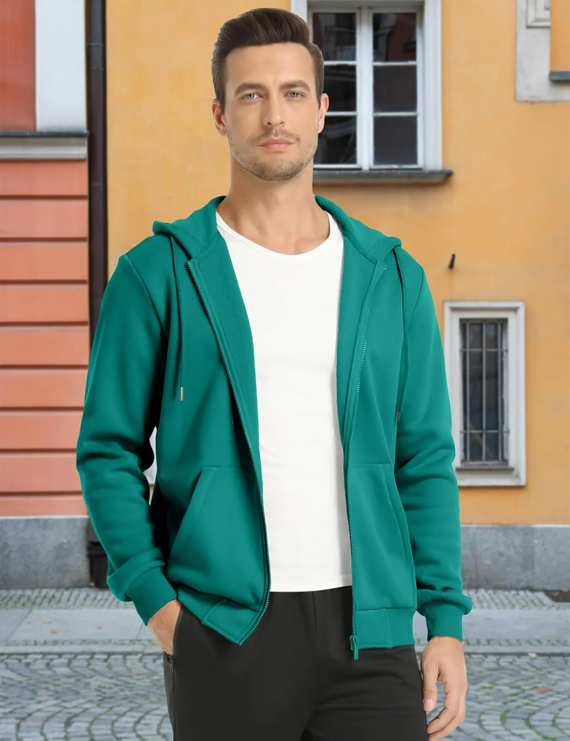 MAGCOMSEN Men's Hoodies Full Zip Up Sweatshirt Fleece Lined Midweigt Hooded Jacket with Pockets Casual Sports Sweater