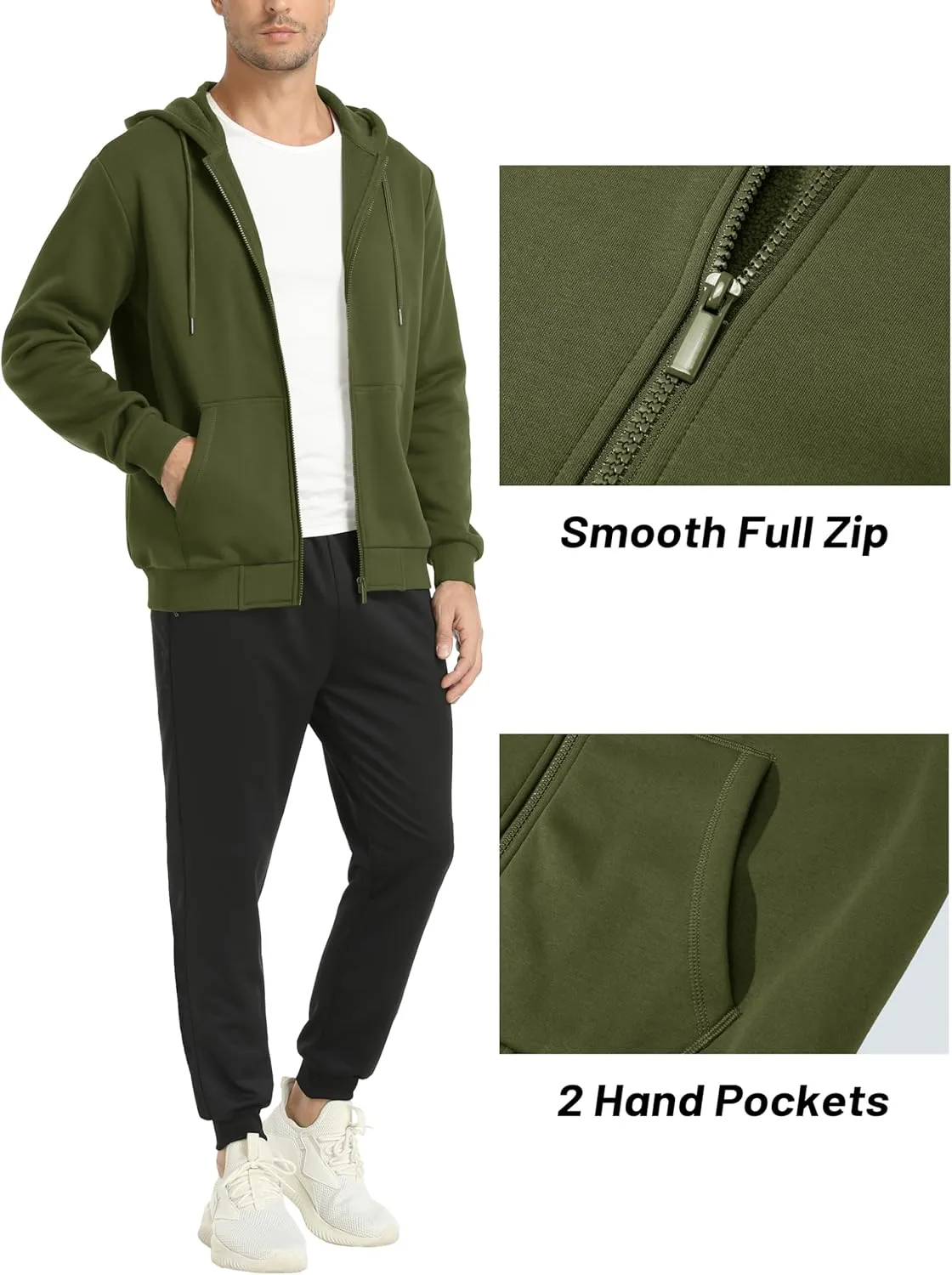 MAGCOMSEN Men's Hoodies Full Zip Up Sweatshirt Fleece Lined Midweigt Hooded Jacket with Pockets Casual Sports Sweater