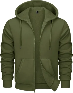 MAGCOMSEN Men's Hoodies Full Zip Up Sweatshirt Fleece Lined Midweigt Hooded Jacket with Pockets Casual Sports Sweater
