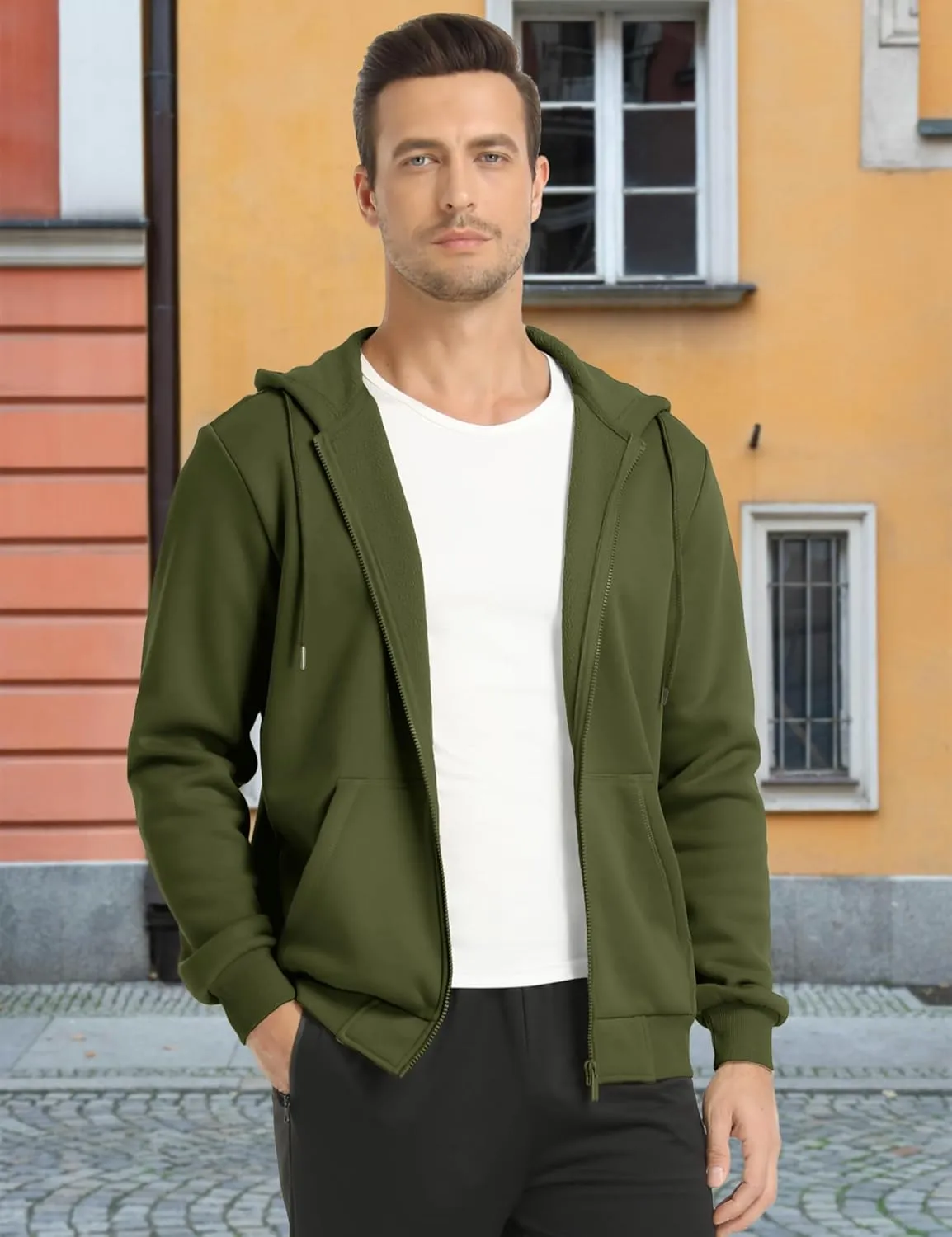 MAGCOMSEN Men's Hoodies Full Zip Up Sweatshirt Fleece Lined Midweigt Hooded Jacket with Pockets Casual Sports Sweater