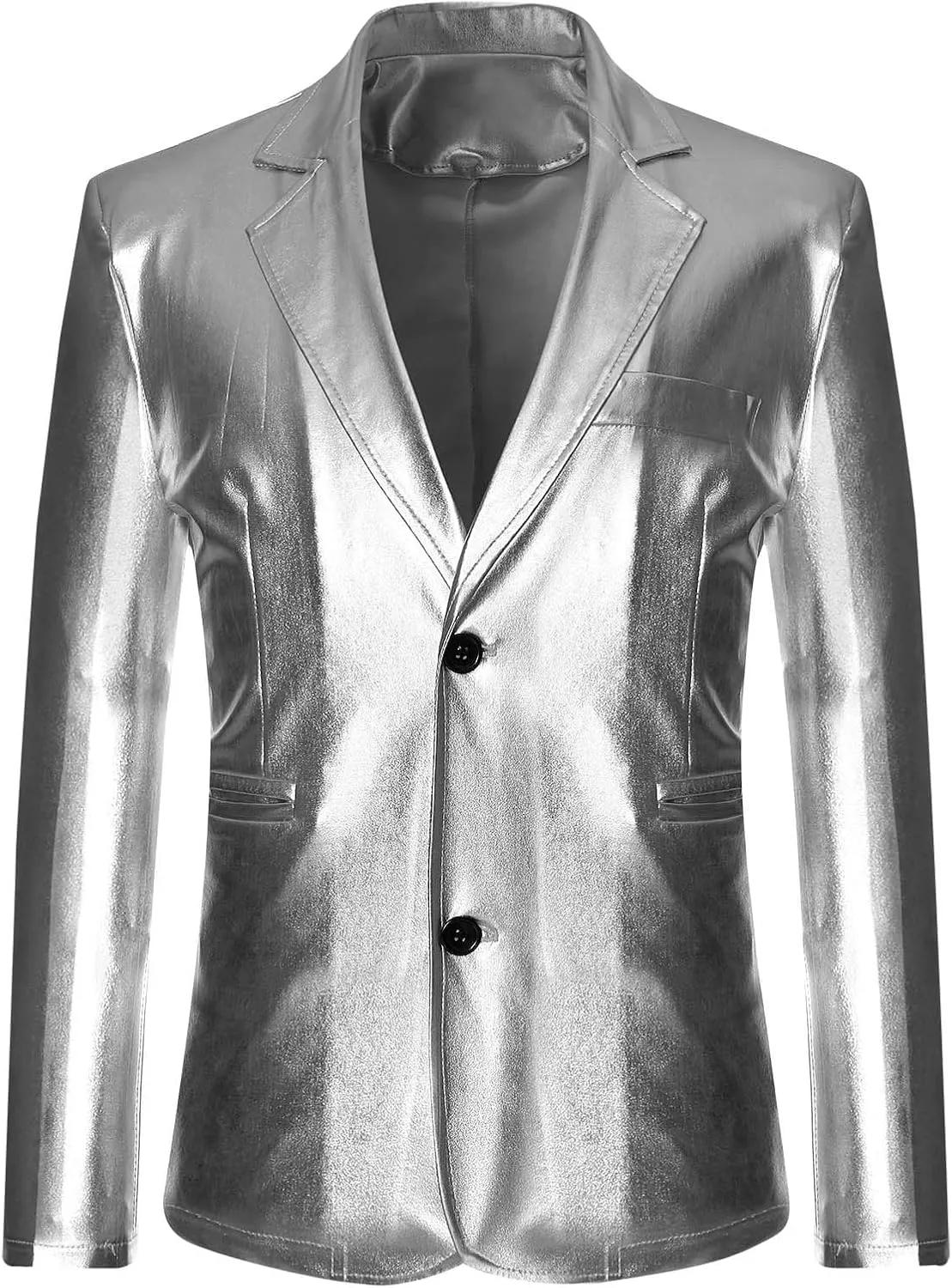 Men's 2024 Metallic Blazer Two Button Suit Jacket Notched Lapel Long Sleeve Shiny Sport Coat Party Club Suit Blazer