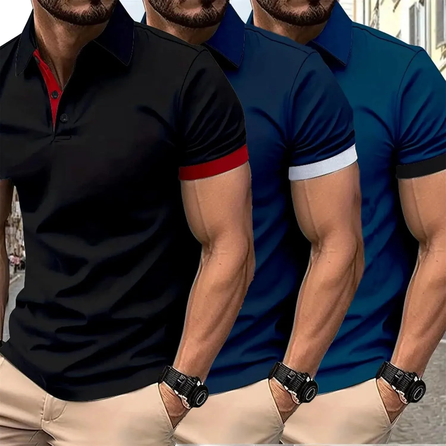 Mens 3 Pack Polo Shirts Quick Dry Performance Short Sleeve Button Up Golf Shirts Work Summer Casual Lightweight Tops