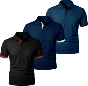 Mens 3 Pack Polo Shirts Quick Dry Performance Short Sleeve Button Up Golf Shirts Work Summer Casual Lightweight Tops