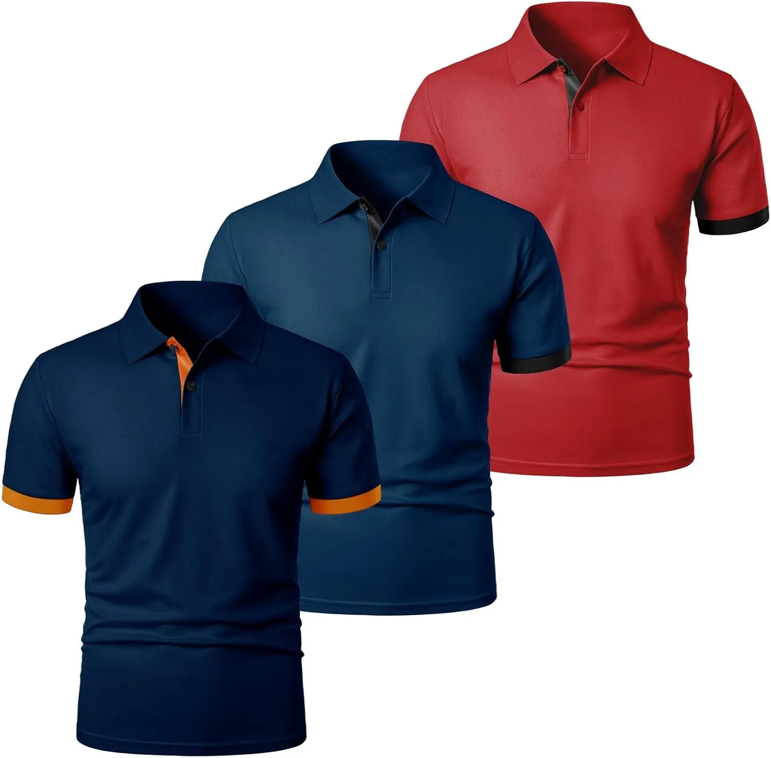 Mens 3 Pack Polo Shirts Quick Dry Performance Short Sleeve Button Up Golf Shirts Work Summer Casual Lightweight Tops
