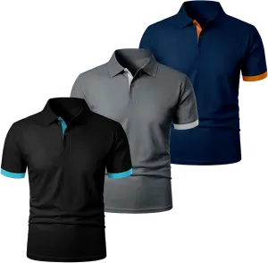 Mens 3 Pack Polo Shirts Quick Dry Performance Short Sleeve Button Up Golf Shirts Work Summer Casual Lightweight Tops