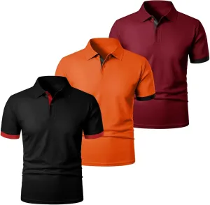 Mens 3 Pack Polo Shirts Quick Dry Performance Short Sleeve Button Up Golf Shirts Work Summer Casual Lightweight Tops