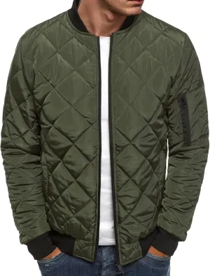 Mens Bomber Jackets Diamond Quilted Fall Winter Rib Varsity Lightweight Jacket Warm Padded Coats Outwear with Pockets