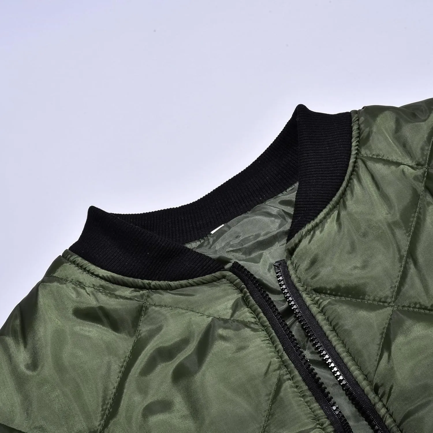 Mens Bomber Jackets Diamond Quilted Fall Winter Rib Varsity Lightweight Jacket Warm Padded Coats Outwear with Pockets