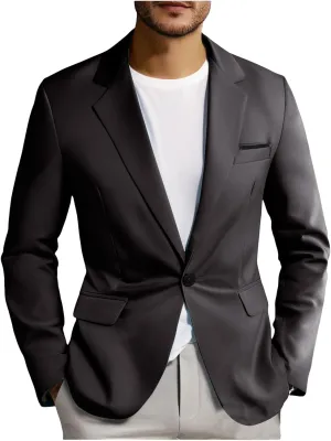 Mens Casual Blazer Lightweight Business Suit Jacket Vintage Classic Textured Basic Tops Work Outdoor Sports Outfits