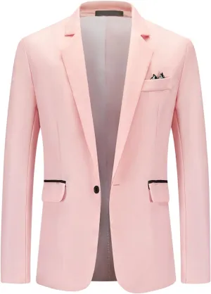 Men's Casual Business Work Suit Jacket Slim Fit One Button Notched Lapel Office Daily Wear Lightweight Blazer Jackets