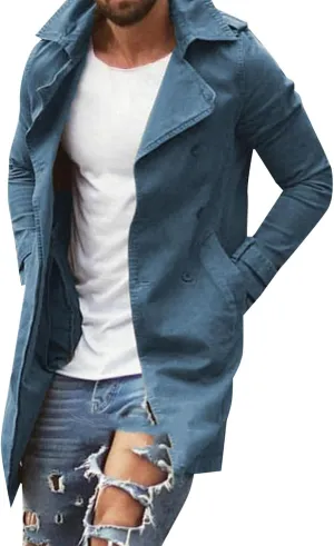 Mens Casual Long Trench Coat Men's Long Sleeved Mid Length Slim Fit Oversized Windbreaker Casual Cotton Blend coat