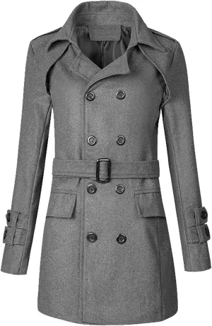 Mens Casual Long Trench Coat Men's Long Sleeved Mid Length Slim Fit Oversized Windbreaker Casual Cotton Blend coat