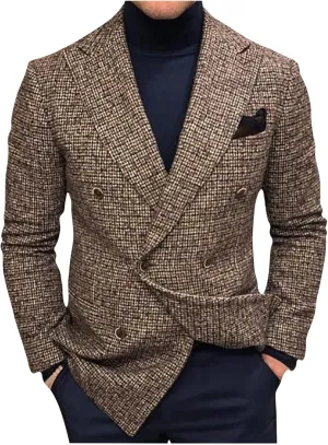 Men's Casual Sport Coat Slim Fit Lightweight Double Breasted Plaid Blazer Jacket Stylish Two Button Suit Jackets