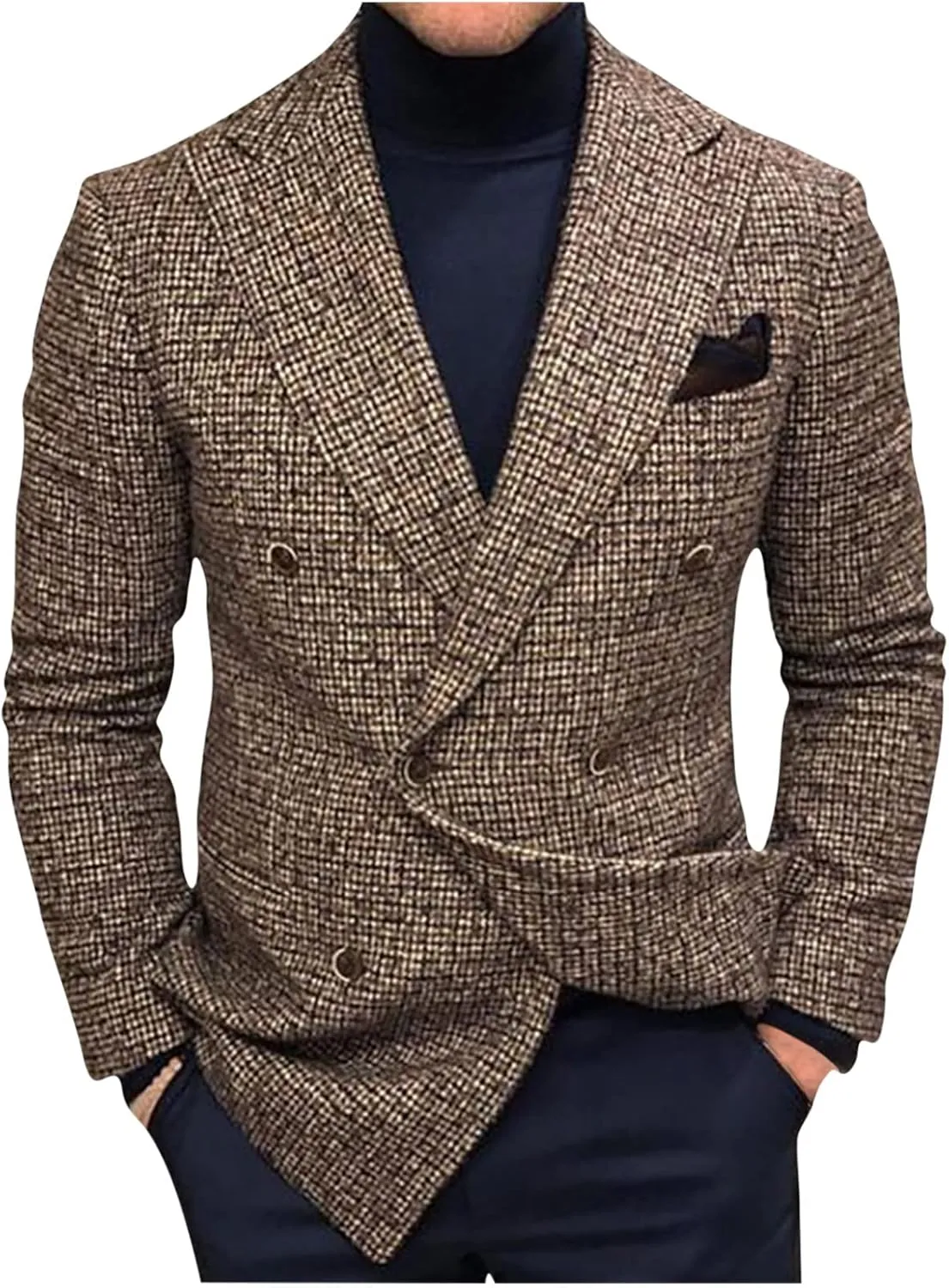Men's Casual Sport Coat Slim Fit Lightweight Double Breasted Plaid Blazer Jacket Stylish Two Button Suit Jackets