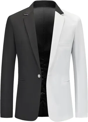 Men's Casual Suit Blazer Jackets Lightweight Sports Coats Color Block One Button Blazer Business Suit Jacket