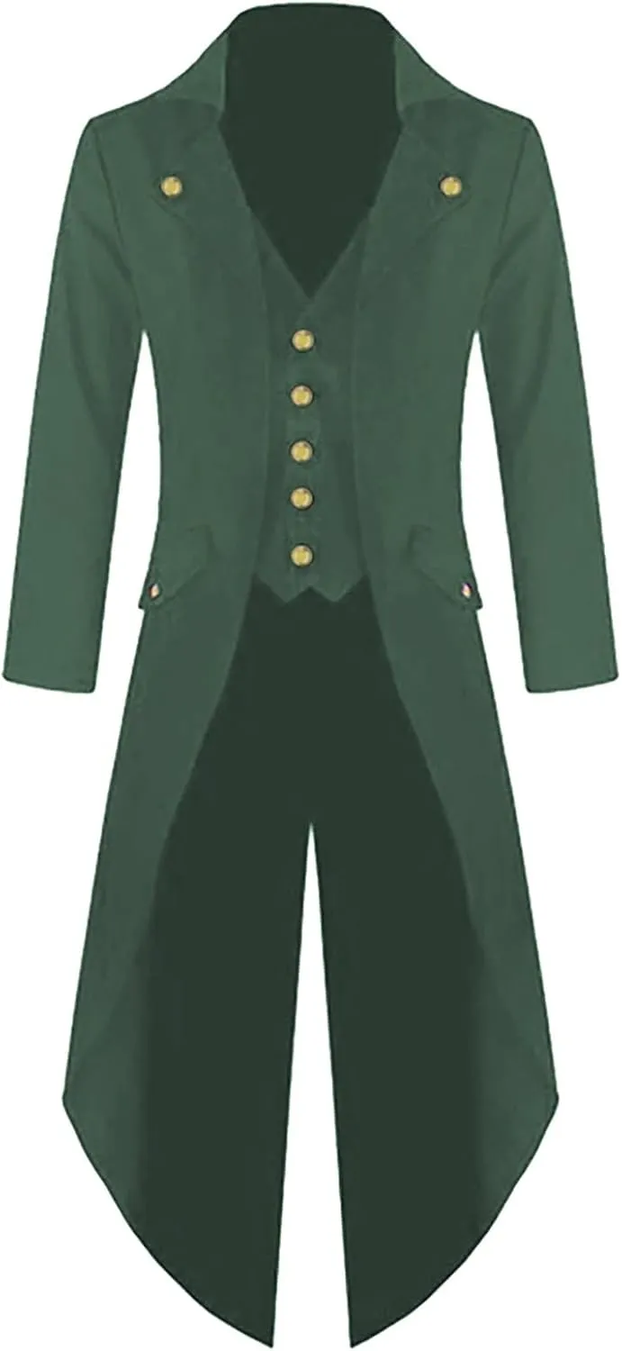 Men's Casual Trench Coat Gothic Frock Coat Costume Praty Outwear Single Breasted Pea Coat Trench Overcoat Mens