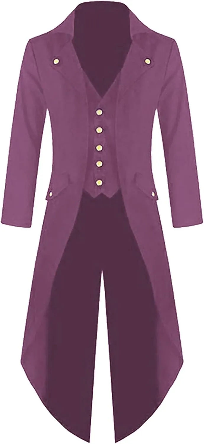 Men's Casual Trench Coat Gothic Frock Coat Costume Praty Outwear Single Breasted Pea Coat Trench Overcoat Mens