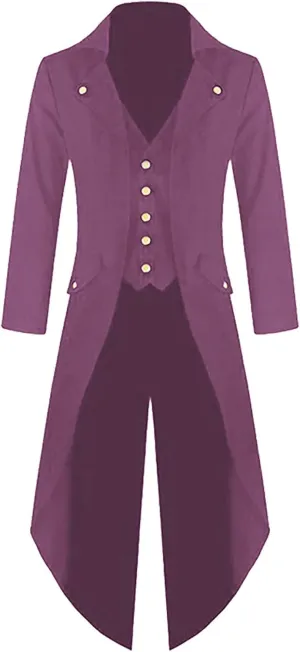 Men's Casual Trench Coat Gothic Frock Coat Costume Praty Outwear Single Breasted Pea Coat Trench Overcoat Mens