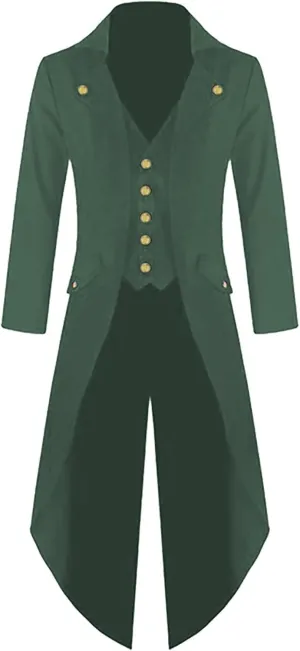 Men's Casual Trench Coat Gothic Frock Coat Costume Praty Outwear Single Breasted Pea Coat Trench Overcoat Mens