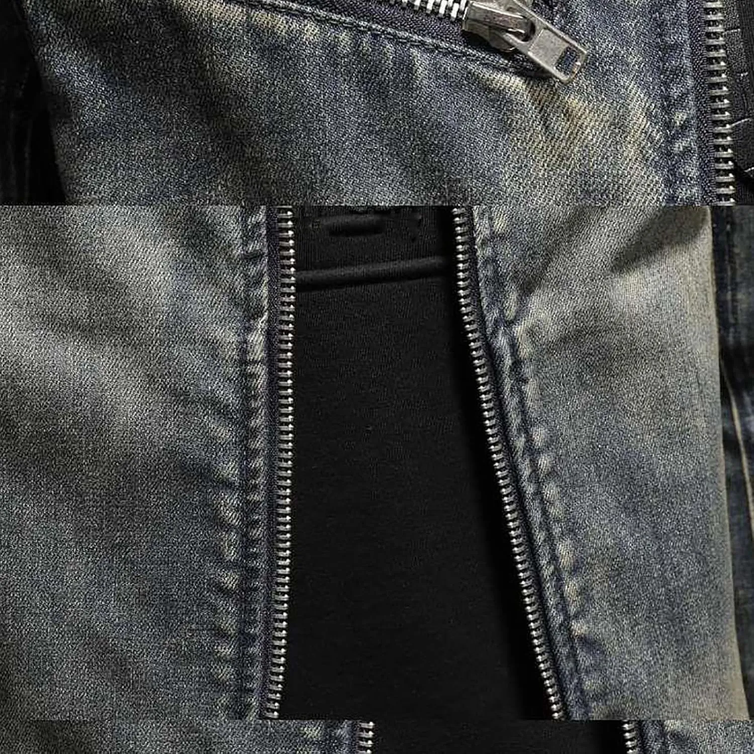 Men's Denim Jacket Fashion Punk Style Hipster Streetwear Coat Zip Pocket Stand Collar Plus Size Cargo Outwear Tops