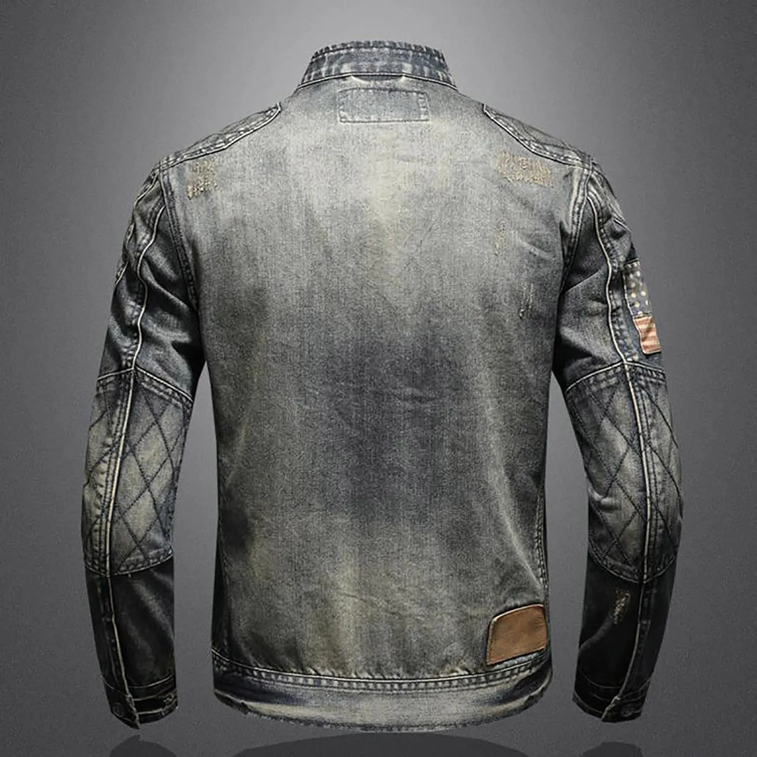 Men's Denim Jacket Fashion Punk Style Hipster Streetwear Coat Zip Pocket Stand Collar Plus Size Cargo Outwear Tops