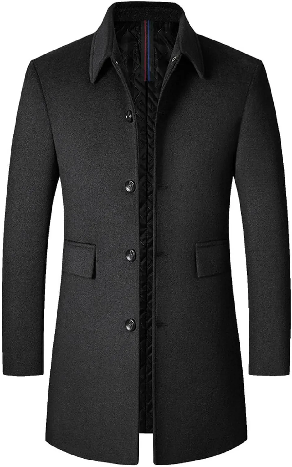 Men's Double Breasted Trench Coat Solid Color Long Sleeved Stand-collar Trench Fit Formal Mid-Length Classic Top