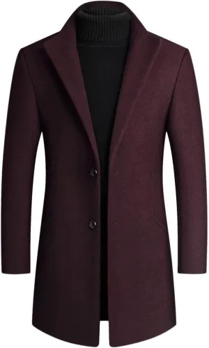 Men's Double Breasted Trench Coat Solid Color Long Sleeved Stand-collar Trench Fit Formal Mid-Length Classic Top