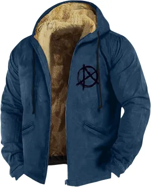 Mens Flag Print Jacket Fuzzy Sherpa Long Sleeve Fleece Zip Up Outdoor Thick Varsity Coat M-7XL
