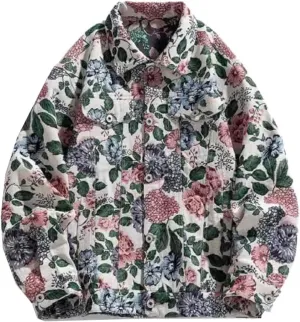 Men's Floral Denim Jacket, American Vintage Autumn