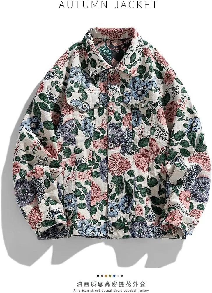Men's Floral Denim Jacket, American Vintage Autumn