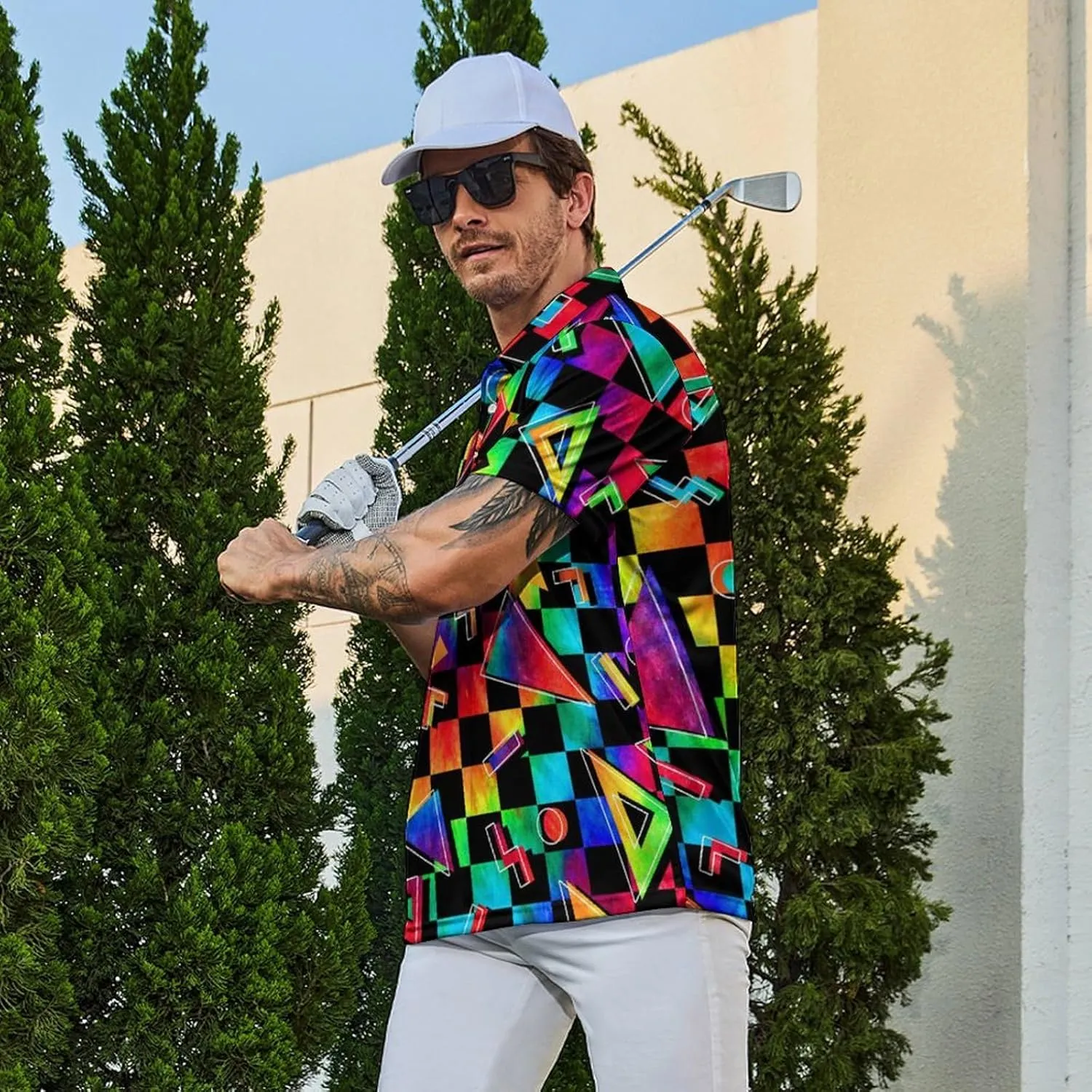 Men's Funny Golf Polo Shirts Short Sleeve Performance Golf Shirts Hawaiian Golf Polos for Summer