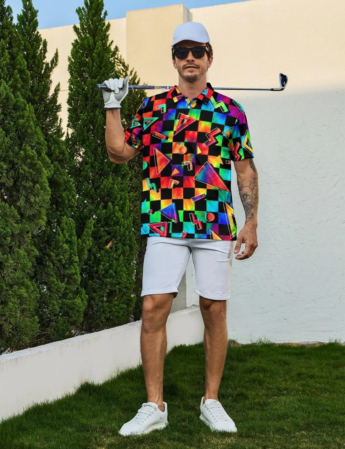 Men's Funny Golf Polo Shirts Short Sleeve Performance Golf Shirts Hawaiian Golf Polos for Summer