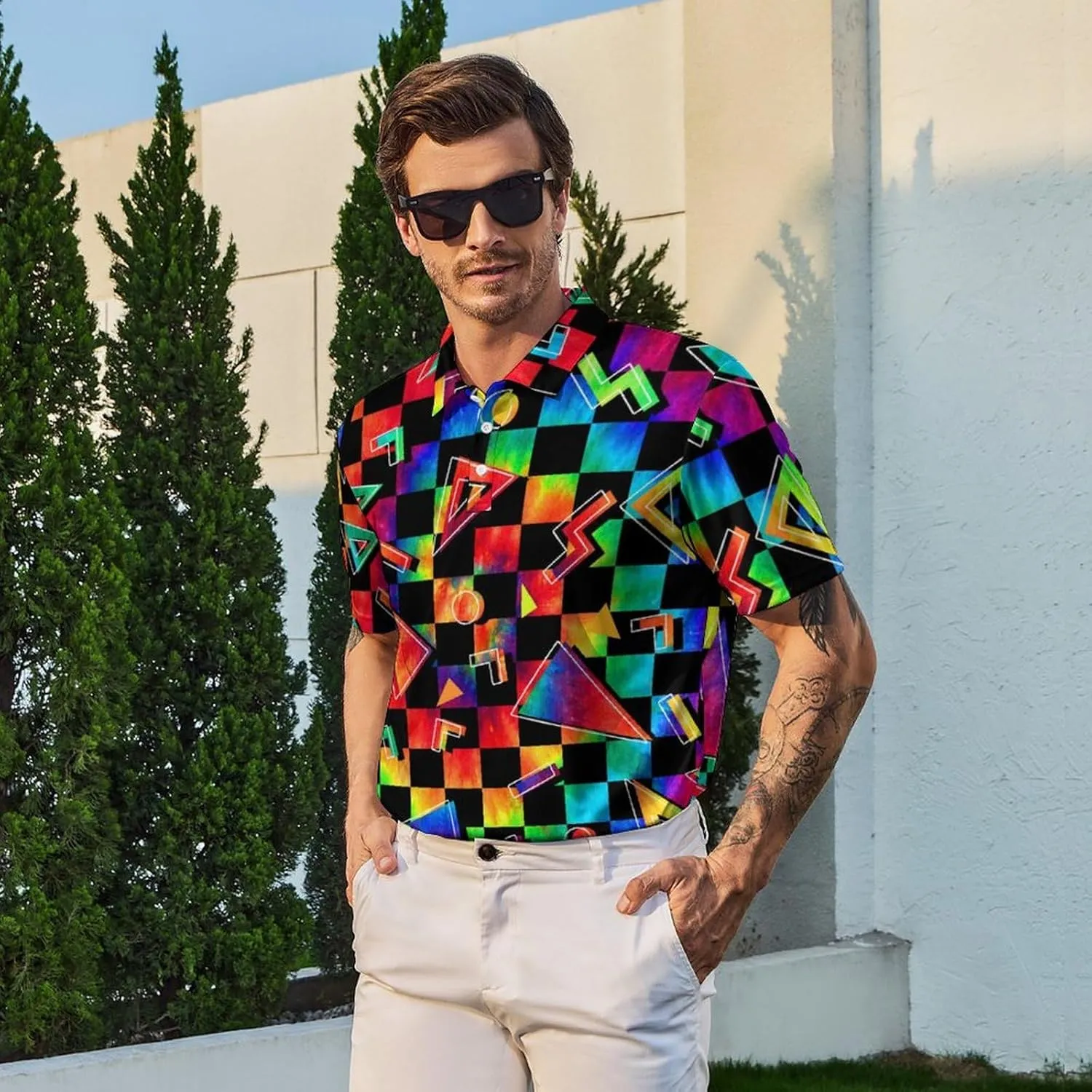 Men's Funny Golf Polo Shirts Short Sleeve Performance Golf Shirts Hawaiian Golf Polos for Summer