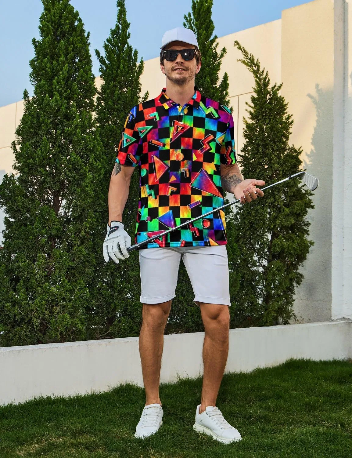 Men's Funny Golf Polo Shirts Short Sleeve Performance Golf Shirts Hawaiian Golf Polos for Summer